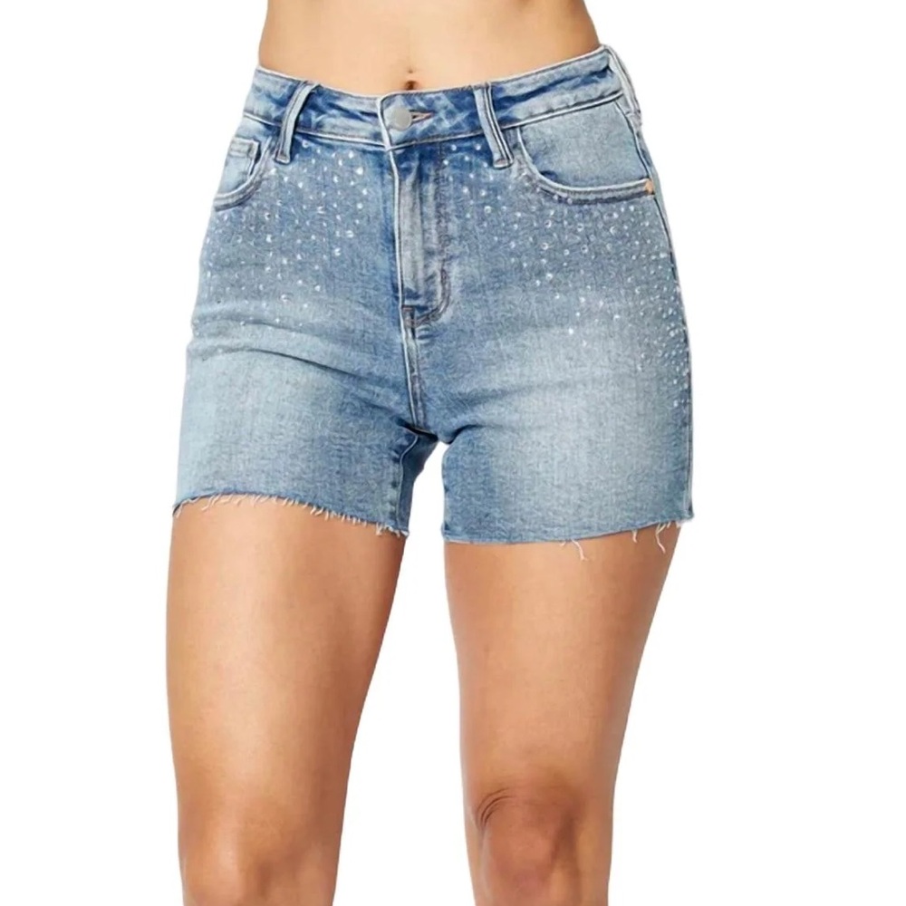 Jude Blue | Women’s Rhinestone Light Wash Cut Off Jean Shorts Size Medium